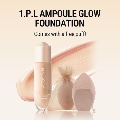 MAKEHEAL 1.P.L AMPOULE GLOW FOUNDATION dewy glowy finish, liquid foundation with wand, all day coverage, blendable, 28g 0.99 fl Oz [19-N PURITY]