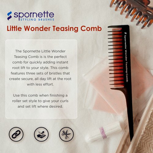 Spornette Little Wonder Teasing Comb (TC-1) - Triple Teasing Comb With A Three Row Comb And Rat Tail Handle For Parting Hair - Adds Volume To Fine, Medium, And Thinning Hair for Women and Men