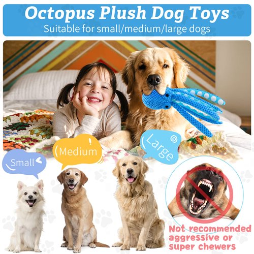 Jeefome Large Squeaky Dog Toys：Plush Dog Toys with Soft Fabric for Small, Medium and Large Dogs-Octopus Stuffed Dog Toys to Keep Them Busy