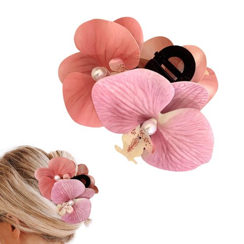 Orchid Hair Clip Butterfly Orchid Hair Claw Clip for Women - Hawaiian Flower Hair Clips Orchid Hair Clips For Women - Womens Floral Hair Claw Clips - Stylish Floral Hair Accessories (Pink)