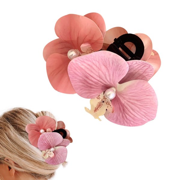 Orchid Hair Clip Butterfly Orchid Hair Claw Clip for Women - Hawaiian Flower Hair Clips Orchid Hair Clips For Women - Womens Floral Hair Claw Clips - Stylish Floral Hair Accessories (Pink)