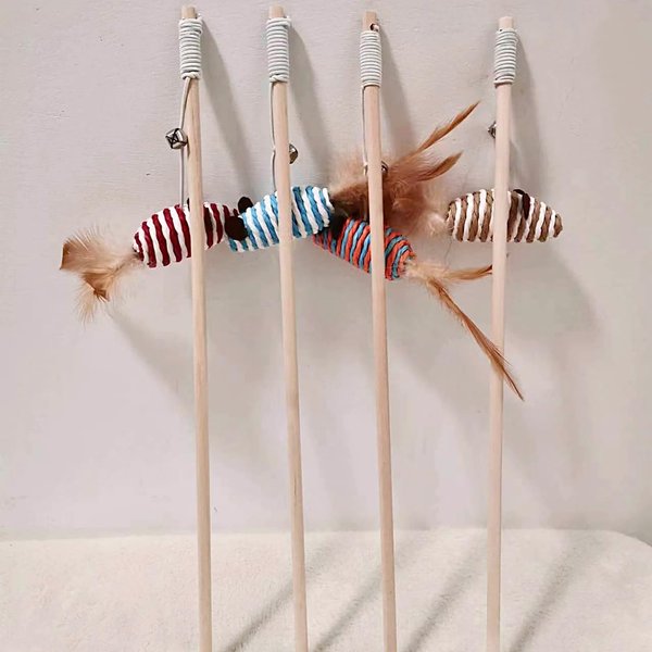 Generic Interactive Cat Toys - 4Pcs Cat Wand Toy and Feather Toys Set - Perfect for Indoor Cat Fishing Pole Toy, blue,red,orange,grey