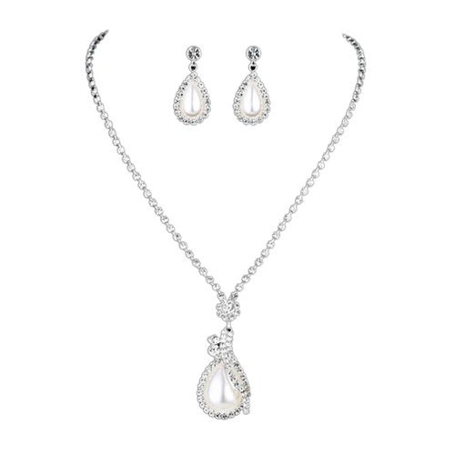 Yean Bride Silver Necklace Earrings Set Crystal Bridal Wedding Jewelry Sets Rhinestone Choker Necklace for Women and Girls (Set 2)