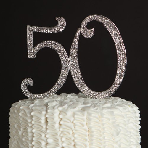 Crystal Cake Toppers 50 Birthday 50th Anniversary Bling Cake Decorations by Yacanna (50 Silver)