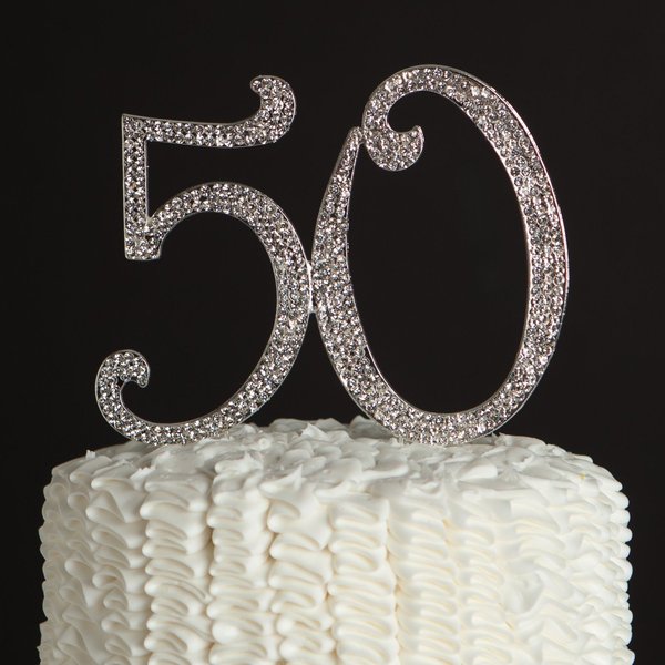 Crystal Cake Toppers 50 Birthday 50th Anniversary Bling Cake Decorations by Yacanna (50 Silver)