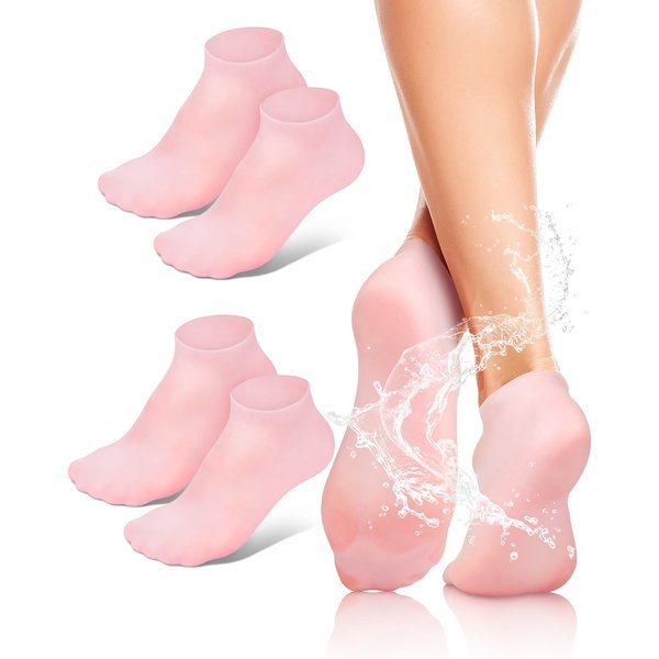 BLATOWN 2 Pairs Silicone Moisturizing Foot Socks, Soft Silicone Socks, Anti Slip Gel Spa Socks Softening Feet Dry Cracked Skin, Silicone Socks for Women Foot Care After Pedicure