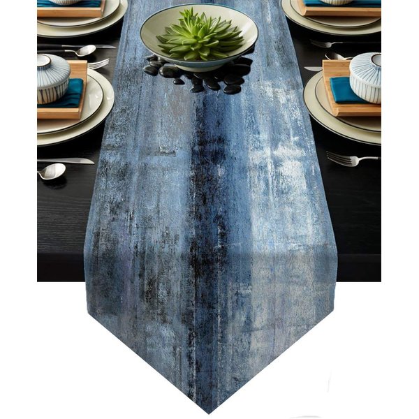 Blue and Grey Table Runner,Abstract Modern Art Burlap Table Runners for Table Dresser Runner Farmhouse Style for Dinner Party Holidays Home Decoration (Blue Grey, 13"x 71")