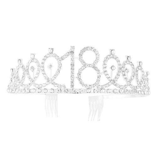 Beaupretty 18th Birthday Crystal Crown Rhinestone Princess Tiara Headband with Hair Comb for Birthday Party Wedding Bridal Decor (Silver)