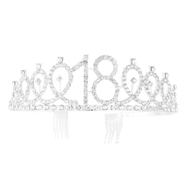 Beaupretty 18th Birthday Crystal Crown Rhinestone Princess Tiara Headband with Hair Comb for Birthday Party Wedding Bridal Decor (Silver)