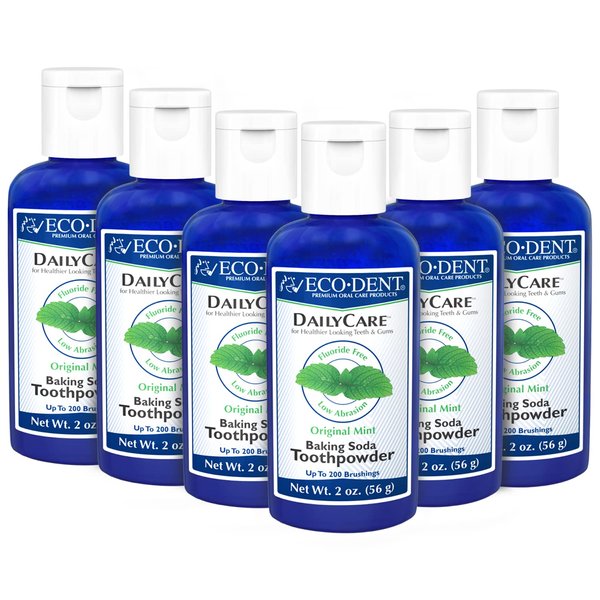 Eco-Dent DailyCare Baking Soda Toothpowder, Mint - Fluoride-Free Toothpaste Powder, SLS-Free Tooth Powder with Baking Soda, Minerals, and Essential Oils, Toothpaste Alternative, 2 Oz Ea (Pack of 6)