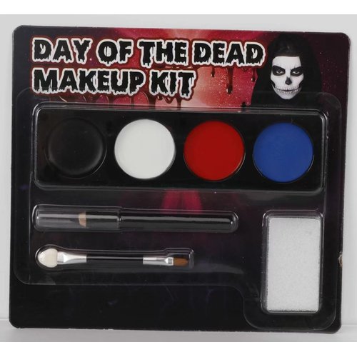 4 Colors White + Black + Red + Blue Face Painting Kit, Face Paint Body Makeup Kit for Halloween SFX Makeup, White Black Halloween Makeup Paltte with Brushes for Skull Clown Art Theater (D Set)