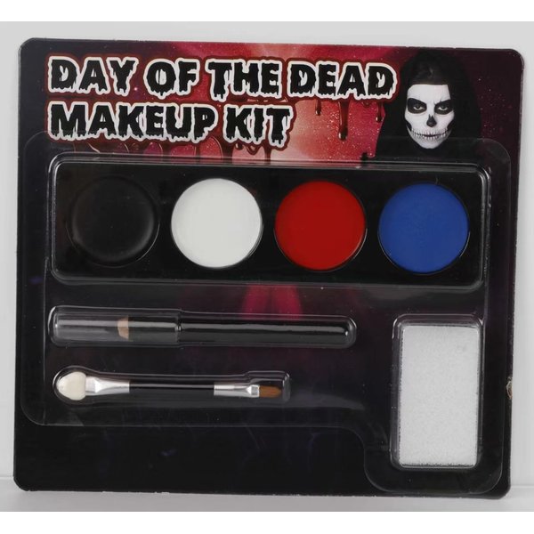 4 Colors White + Black + Red + Blue Face Painting Kit, Face Paint Body Makeup Kit for Halloween SFX Makeup, White Black Halloween Makeup Paltte with Brushes for Skull Clown Art Theater (D Set)