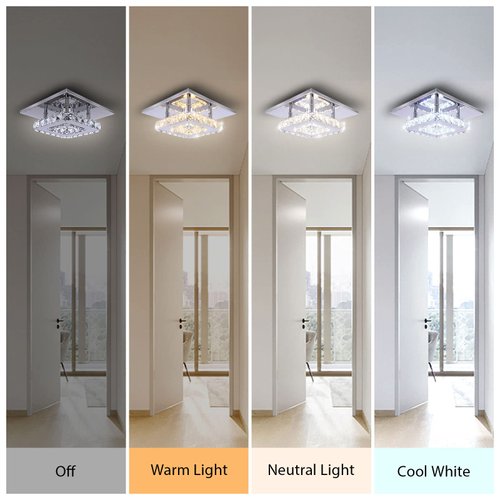 diisunbihuo Modern Crystal Chandelier 7.9 Inches Led Ceiling Light Mini Square Flush Mount Ceiling Light for Bedrooms Dinning Rooms Hallway(Changeable Color,15W)