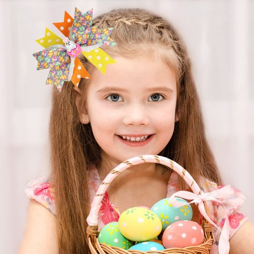 2 Packs Easter Bunny Hair Clips Hair Bow Clips with Cartoon Bunny and Chick Hair Bows Boutique Grosgrain Ribbon Hair Pins Lovely Easter Hair Accessories for Kids Girl