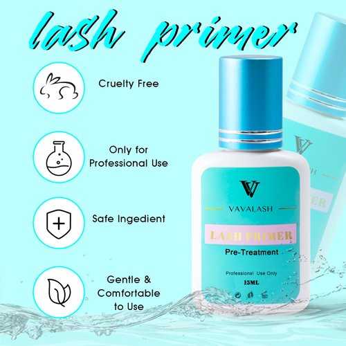 VAVALASH Lash Primer for Eyelash Extensions 15 ML Lash Extension Primer Increase Adhesive Bonding Power Easily Removes Proteins and Oils Clean Natural Lashes Professional Use Only(15ML)