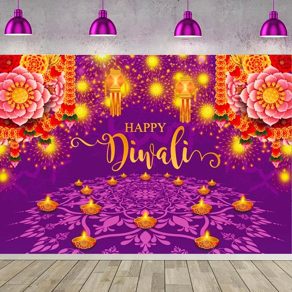 Happy Diwali Party Backdrop Decorations Supplies of India Light Festival Diwali Photography Background Photo Props Booth Banner, 71 x 43 Inch