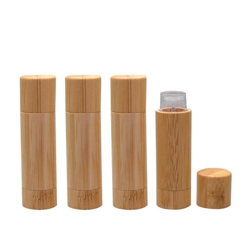 Furnido Natural Bamboo Lip Balm Tubes,5.5g Empty Refillable DIY Lipstick Tube Holder Deodorant Case For Cosmetic Lipstick Lip Gloss Containers with Clear PP Plastic Inner,BPA Free-Pack of 4