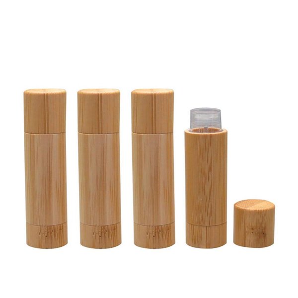 Furnido Natural Bamboo Lip Balm Tubes,5.5g Empty Refillable DIY Lipstick Tube Holder Deodorant Case For Cosmetic Lipstick Lip Gloss Containers with Clear PP Plastic Inner,BPA Free-Pack of 4