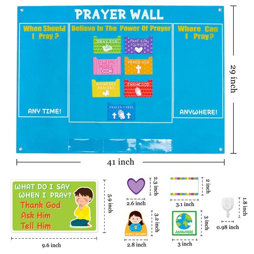 WATINC 37Pcs Prayer Wall Felt Story Board Set with Prayer Story Card, Prayer Felt Bulletin Board Accessories, Religious Flannel Felt Board Stories for Preschool Kids Classroom Sunday School Home
