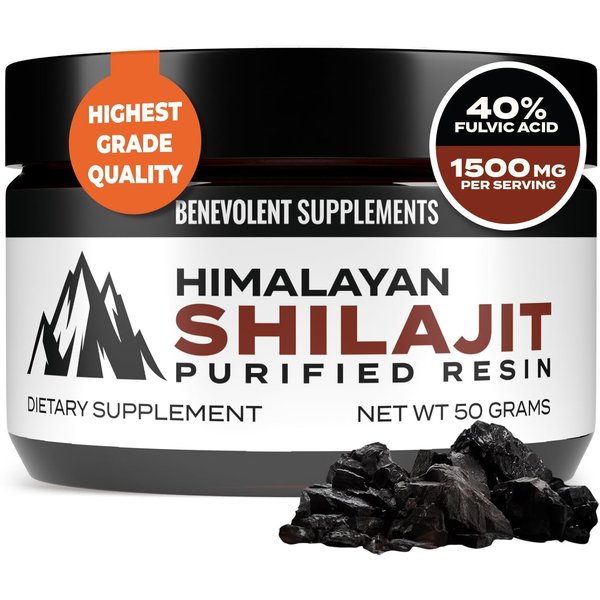 Pure Himalayan Shilajit Resin 1500mg | 40% Fulvic Acid (Maximum Potency) | Natural Shilajit for Men & Women with 85+ Trace Minerals Supplement for Energy & Performance | Non GMO | 50 Grams