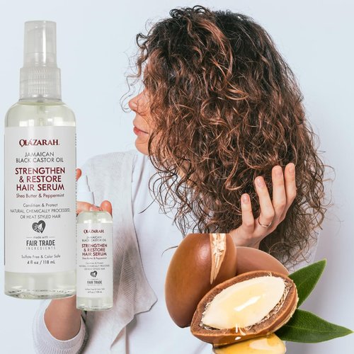 OLAZARAH Jamaican Black Castor Oil Strengthen Leave-in Conditioner & Restore Hair Serum (Set) - Promotes Hair Growth & Scalp Health – 13 Fl. oz