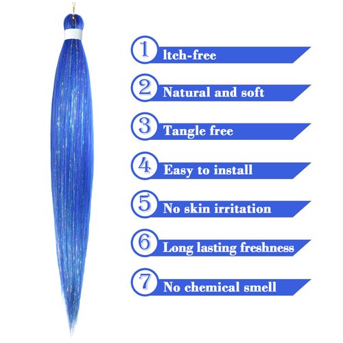 Savasana Dark Blue with Tinsel Pre stretched Braiding Hair, 26 Inches Kanekalon Box Braids Hair Extensions, 3 Packs Yaki Texture Braiding Hair Pre stretched