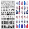 Whaline 6 Sheets Patriotic Nail Stamping Plates Kit Happy 4th of July American Flag Stars Gnome Image Stamp Templates 4th of July Nail Art Plates for Independence Day DIY Print Manicure Salon Design