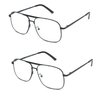 EYE ZOOM 2 Pack Metal Frame Square Aviator Style Geek Reading Glasses with Punch for Men (Black, Strength: +2.00)