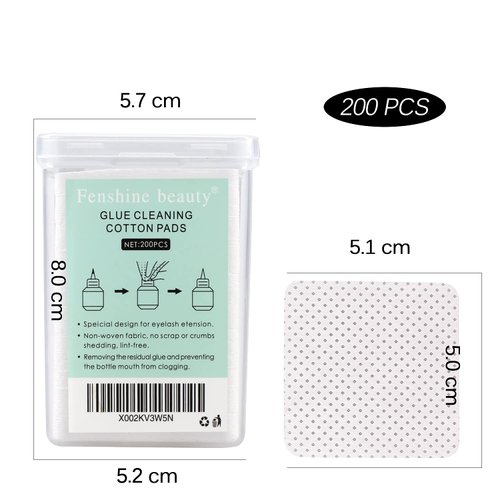 200 Pcs Glue Cleaning Cotton Pads Non-Woven Fabric Wipes Glue Wiping Cloth for Clean Lash Extension Glue, Tweezers,Lash Glue Holder Pads, Glue Bottle Mouth (200 Sheets)