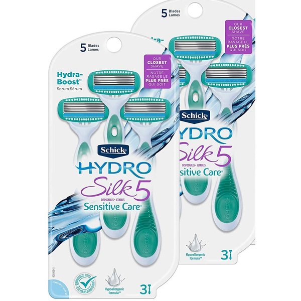Schick Hydro Silk Disposable Razors for Women, 3 Count (Pack of 2)