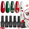 Beetles Gel Nail Polish Set, Sparkle Red Green Gel Polish Kit Soak Off UV LED Gel Nail Kit Manicure Gift with Nail Strengthener Gel and Stickers Nail Art Beetles Gift Spree
