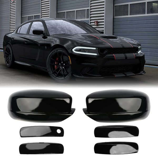 SPORTULI Black Vehicle Side View Mirror Covers Caps + Door Handle Covers Replace for 2011-2022 2023 2024 Dodge Charger