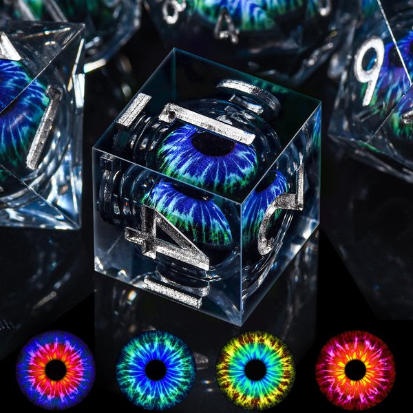 AUSTOR Dragon Eye DND Dice Set 7 Pieces Liquid Core Blue & Green Dragon Eye Dice Sharp Edge Resin Dice Dungeons and Dragons D&D Dice with Box Role Playing RPG D and D Dice D20 D12 D10 D8 D6 D4