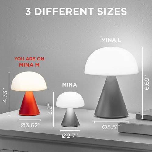Lexon Mina M Mushroom Lamp - Portable Bedside Light for Bedrooms, Kids & Nursery - 9 LED Color Rechargeable Table Lamp with 24h Light & Dimmer, Medium - Mint