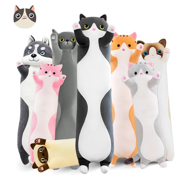 NXNYNZ Long Cat Plush Pillow, 27.6in Cute Black Cat Plushie Stuffed Animals Body Pillow, Kawaii Kitten Soft Plushie Doll Toy Birthday Gift for Kids Girlfriend