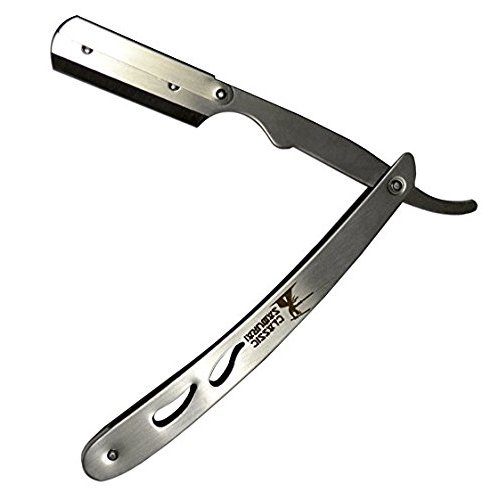 Classic Samurai CS-102 Stainless Steel Professional Barber Straight Edge Razor with 100 Count Shark Single Edge Razor Blades