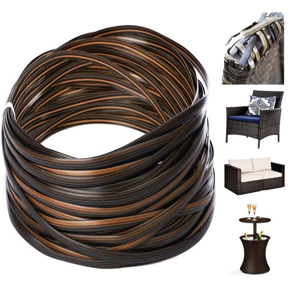Wicker Repair Kit, Synthetic Embossing Rattan Fix Material Vinyl Plastic Waterproof Flat Ribbon for Garden Patio Furniture and Rattan Chair Sofa Basket Replacement-1/2 Pounds 120Ft Gradiant Coffe