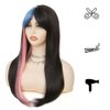 Salaibs Black Pink Long Straight Wigs for Women with Bangs Natural Synthetic Heat Resistant Fiber Colourful Hair for Halloween Cospaly Wig(3 colors)