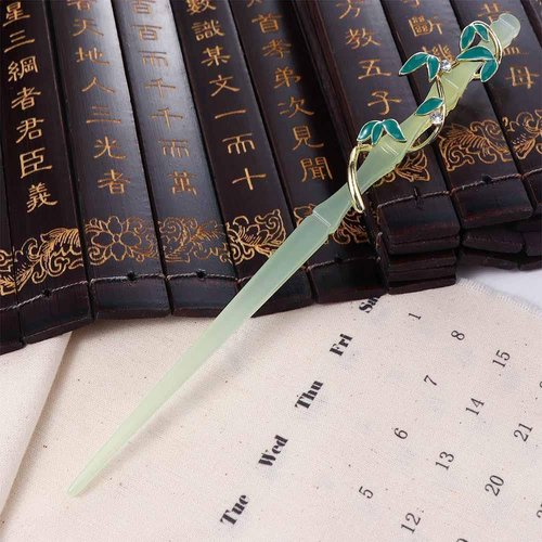 Hair Sticks 1PC Chinese Style Bamboo Crystal Hair Pins Leaf Hair Stick Elegant Acrylic Hair Fork Girl Headdress Braided Hair Clip Retro Headwear