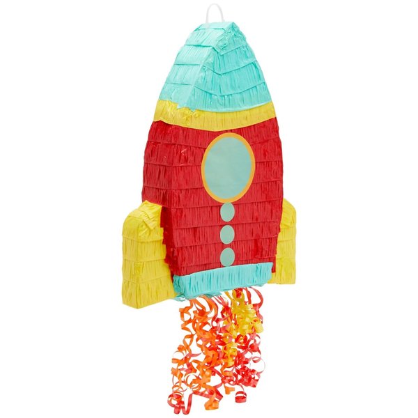 BLUE PANDA - Pull String Rocket Ship Pinata - Outer Space Party Decorations for Astronaut Themed Birthday (Small, 16.5 x 12.5 x 3 in)