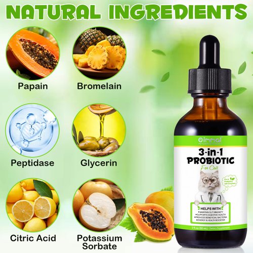 Liquid Cat Probiotic, Natural 3 in 1 Probiotic for Cats, Cat Digestive Support,Gut Health Support,Help with Diarrhea,Gas and Bloating, Cat Herbal Supplements- 60ml