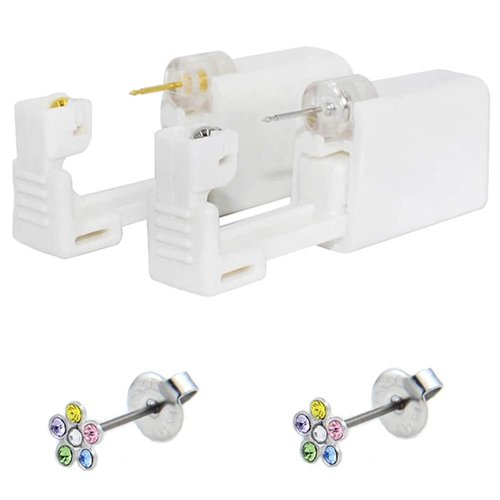 CHUANCI Pair Disposable Sterile Ear Piercing Unit Cartilage Tragus Helix Piercing Gun NO Pain Piercer Tool Machine Kit Stud Choose Design (Pair 661,Silver Flower)