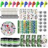 134 Pcs Soccer Party Favors Set Soccer Theme Party Soccer Gift Bags Soccer Silicone Ring Soccer Keychain Silicone Bracelet Whistle Stickers Tattoo Stickers Clap Bracelet for Soccer Themed Party
