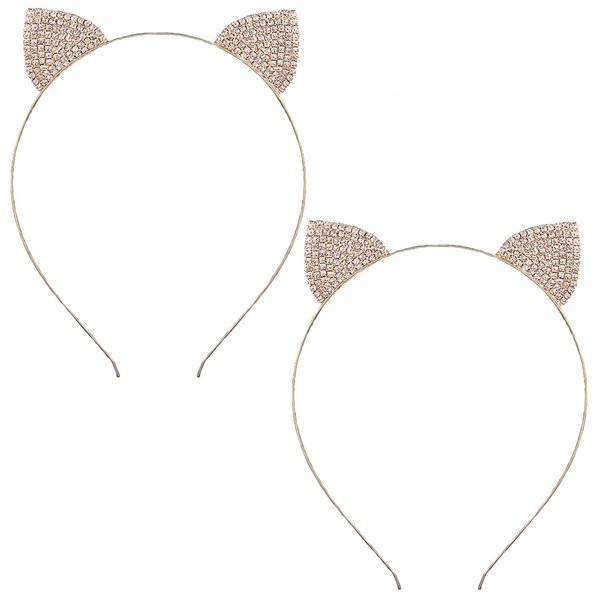 2 Pcs Halloween Cat Ears Headband Rhinestone Kitty Hair Hoops Headpiece Women Crystal Kitten Hair Bands Hairband Cosplay Costume Dress Up Christmas Xmas Birthday Carnival Festival Party Accessories