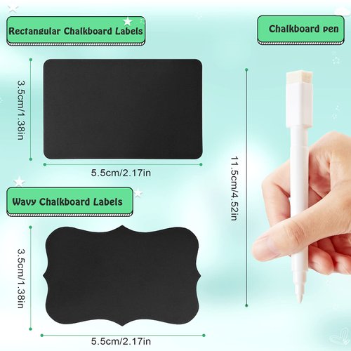 300 Pieces Chalkboard Labels Reusable Chalk Sticker Labels with 2 Chalk Liquid Markers Waterproof Stickers Labels for Jar Storage Bins Bottle Craft Kitchen Pantry Office(Rectangle and Wave Style)