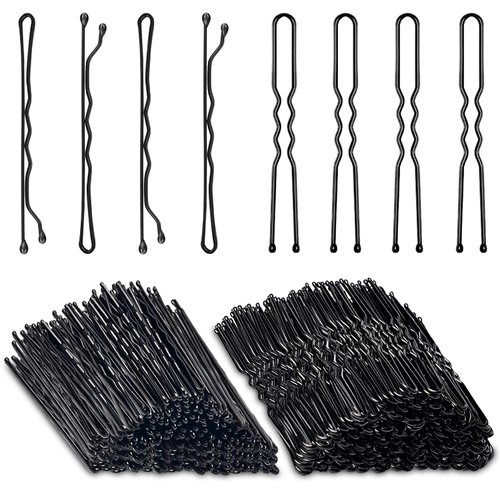 200PCS Black Bobby Pins, AITRAI Black Hair Pins Set 100pcs Black Bobby Pins and 100pcs U-shaped Hair Pins Hair Bun Pins with Box for Women, 2.4 Inch