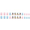 Summer Press on Nails Short Square Fake Nails Pink Blue False Nails with Black Coconut Tree Designs Hawaii Glue on Nails Summer Stick on Nails Full Cover Pink Acrylic Nails Glossy Artificial Nails
