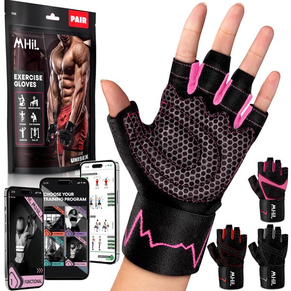MhIL Workout Gloves for Women & Men - Gym Gloves for Women Weight Lifting Gloves - Exercise Gloves, Training Gloves with Wrist Wraps Support for Weightlifting, Work Out, Pull up- Full Palm Protection