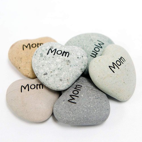 Mom Engraved Stone Heart Shaped Inspirational Sandblast Stone, Perfect Gorgeous Mothers day Birthday Unique Gift Ideas, Natural Beach Pebble Rock