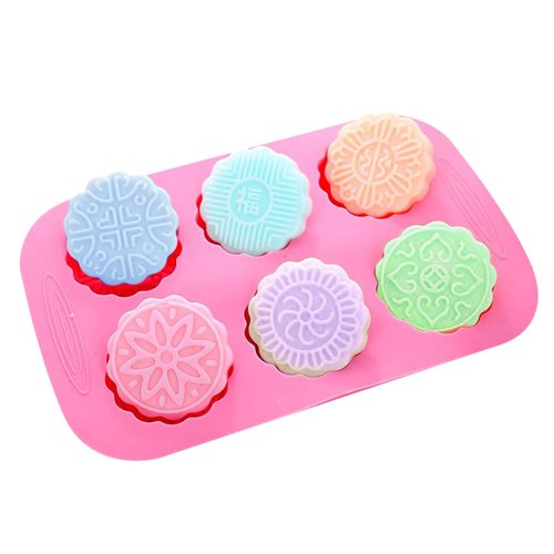 X-Haibei Round Mooncake Chocolate Lotion Bar Soap Cookies Wax Silicone Mold Dia. 2.5inch, 1.5oz per Cell